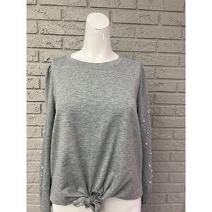 Skonhet Gray Faux Pearl Long Sleeve Top Size M